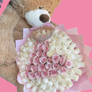 Teddy & White Roses Bouquet