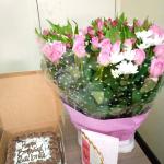 Upright blush pink and cake bouquet